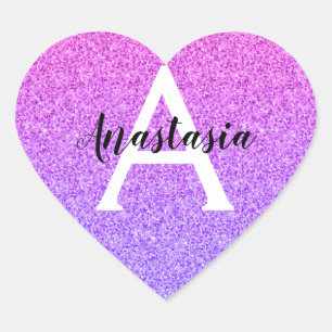 Meisjesachtige Glam Ombre Paarse Glitters Glans Mo Hart Sticker