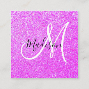 Meisjesachtige & Glam Paarse Glitter Glans Monogra Vierkante Visitekaartje