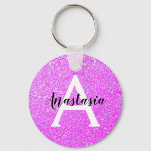 Meisjesachtige Glam Paarse Glitters Glans Monogram Sleutelhanger