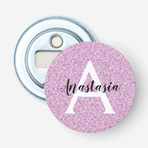Meisjesachtige Glam Paarse Glitters Monogram Naam Button Flesopener