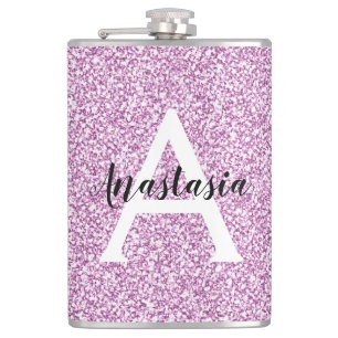 Meisjesachtige Glam Paarse Glitters Monogram Naam Heupfles