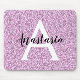 Meisjesachtige Glam Paarse Glitters Monogram Naam Muismat