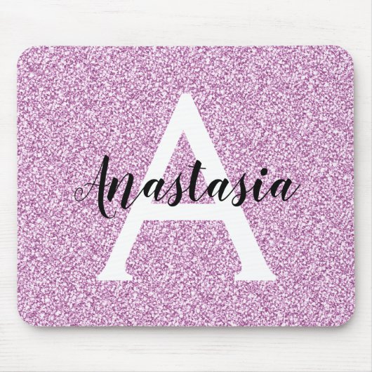 Meisjesachtige Glam Paarse Glitters Monogram Naam Muismat (Voorkant)