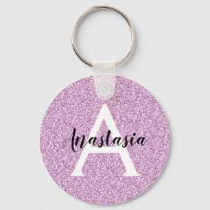 Meisjesachtige Glam Paarse Glitters Monogram Naam Sleutelhanger