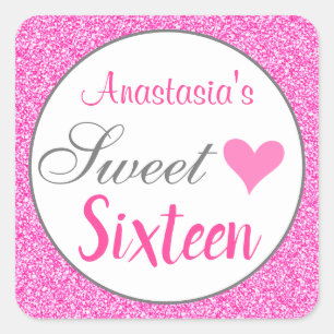 Meisjesachtige Glam Prinses Heet Roze Glitters Zes Vierkante Sticker