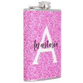Meisjesachtige Glam Roze Glitter Glans Monogram Na Heupfles (Rechts)
