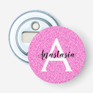Meisjesachtige Glam Roze Glitters Glans Monogram N Button Flesopener
