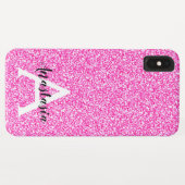 Meisjesachtige Glam Roze Glitters Glans Monogram N Case-Mate iPhone Case (Achterkant (horizontaal))