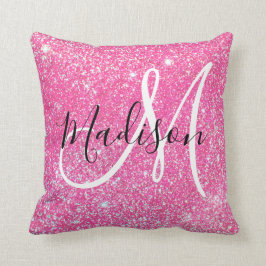 Meisjesachtige Glam Roze Glitters Glans Monogram N Kussen