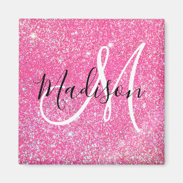 Meisjesachtige Glam Roze Glitters Glans Monogram N Magneet