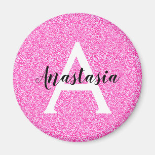 Meisjesachtige Glam Roze Glitters Glans Monogram N Magneet