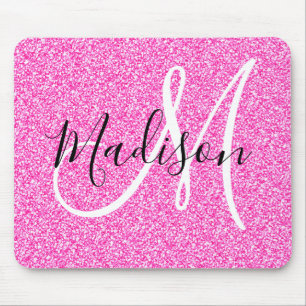 Meisjesachtige Glam Roze Glitters Glans Monogram N Muismat