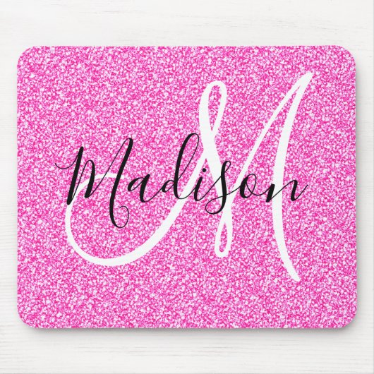 Meisjesachtige Glam Roze Glitters Glans Monogram N Muismat (Voorkant)