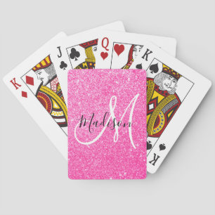Meisjesachtige Glam Roze Glitters Glans Monogram N Pokerkaarten