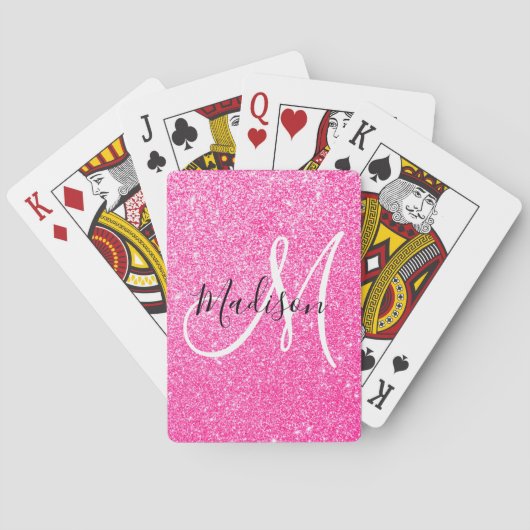 Meisjesachtige Glam Roze Glitters Glans Monogram N Pokerkaarten (Achterkant)