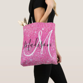 Meisjesachtige Glam Roze Glitters Glans Monogram N Tote Bag