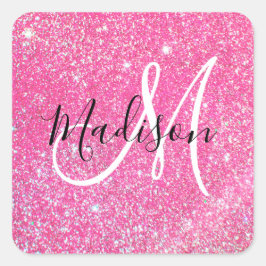 Meisjesachtige Glam Roze Glitters Glans Monogram N Vierkante Sticker