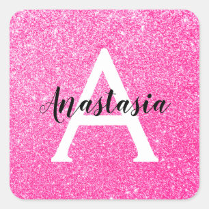 Meisjesachtige Glam Roze Glitters Glans Monogram N Vierkante Sticker