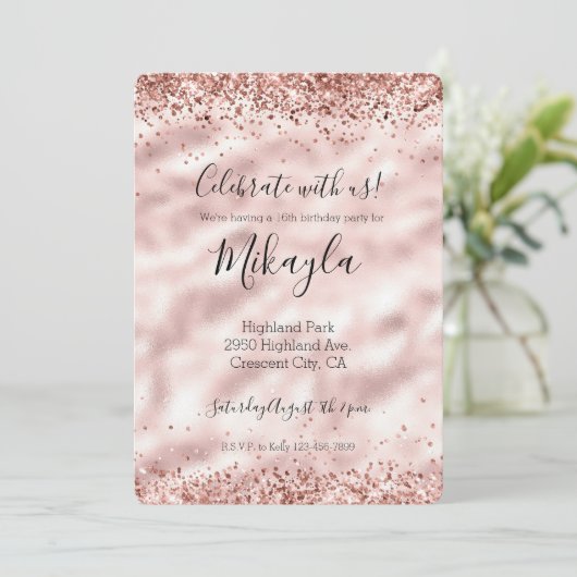 Meisjesachtige glam roze glitters schitterende con kaart (Staand voorkant)