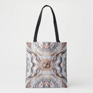 Meisjesachtige Glam Roze Goud Zilver & Wit Marmer Tote Bag