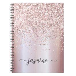 Meisjesachtige Glam Roze Gouden Glitter Monogram N Notitieboek