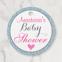 Meisjesachtige Glam Roze Licht Hemelblauw Glitter  Bedankjes Labels
