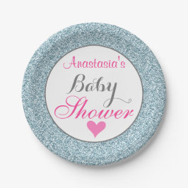 Meisjesachtige Glam Roze Licht Hemelblauw Glitter  Papieren Bordje
