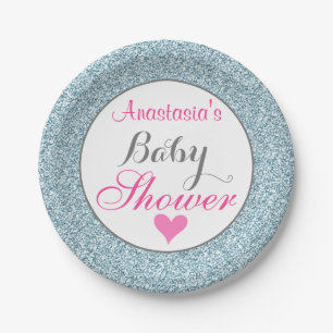 Meisjesachtige Glam Roze Licht Hemelblauw Glitter Papieren Bordje