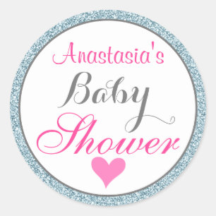 Meisjesachtige Glam Roze Licht Hemelblauw Glitter Ronde Sticker