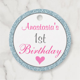 Meisjesachtige Glam Roze & Lichtblauwe Glitters 1e Bedankjes Labels