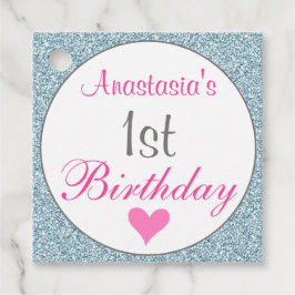 Meisjesachtige Glam Roze & Lichtblauwe Glitters 1e Bedankjes Labels