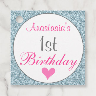 Meisjesachtige Glam Roze & Lichtblauwe Glitters 1e Bedankjes Labels