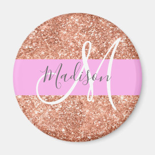 Meisjesachtige Glam Roze Perzik Goud Glitter Monog Magneet
