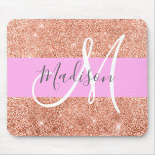 Meisjesachtige Glam Roze Perzik Goud Glitters Mono Muismat