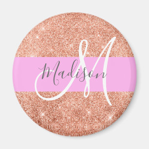 Meisjesachtige Glam Roze Perzik Gouden Glitter Mon Magneet