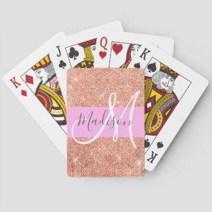 Meisjesachtige Glam Roze Perzik Gouden Glitters Mo Pokerkaarten