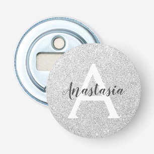 Meisjesachtige Glam Zilveren Glitter Glans Monogra Button Flesopener
