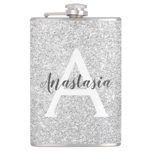 Meisjesachtige Glam Zilveren Glitter Glans Monogra Heupfles