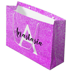 Meisjesachtige glamour paarse glitter monogram naa groot cadeauzakje