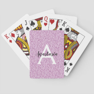 Meisjesachtige glamour paarse glitter vonken monog pokerkaarten