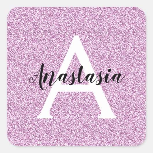 Meisjesachtige glamour paarse glitter vonken monog vierkante sticker (Voorkant)