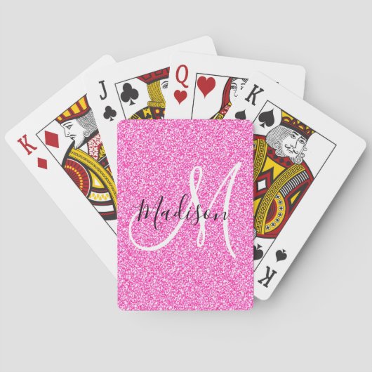 Meisjesachtige glamour roze glitters monogram naam pokerkaarten (Achterkant)