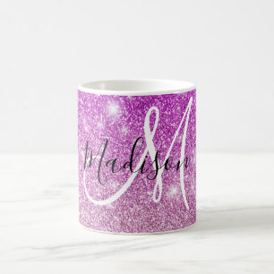 Meisjesachtige & glamoureuze paarse glitter monogr koffiemok