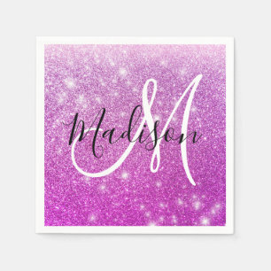 Meisjesachtige & glamoureuze paarse glitter monogr servet