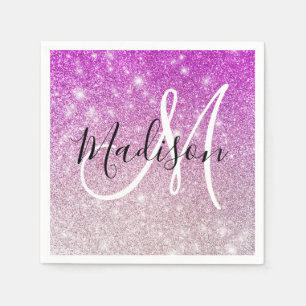 Meisjesachtige & glamoureuze paarse glitter monogr servet