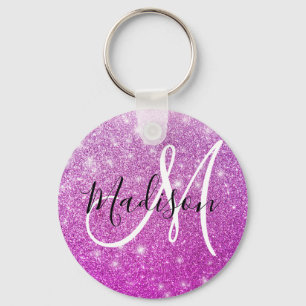 Meisjesachtige & glamoureuze paarse glitter monogr sleutelhanger