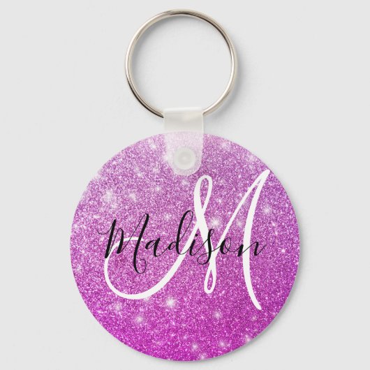 Meisjesachtige & glamoureuze paarse glitter monogr sleutelhanger (Voorkant)