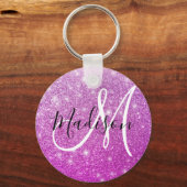 Meisjesachtige & glamoureuze paarse glitter monogr sleutelhanger (Voorkant)