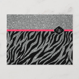 Meisjesachtige Glitter Zilver Roze Zebra Voeg Je I Briefkaart