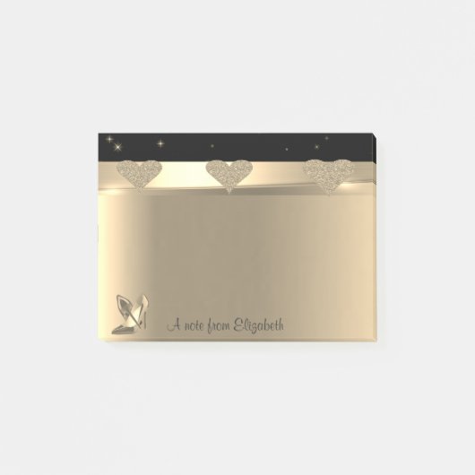 Meisjesachtige Glitterende Gouden Harten, Hoge Hak Post-it® Notes (Voorkant)